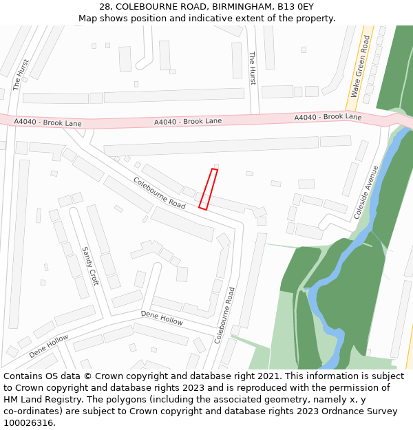 28, COLEBOURNE ROAD, BIRMINGHAM, B13 0EY: Location map and indicative extent of plot
