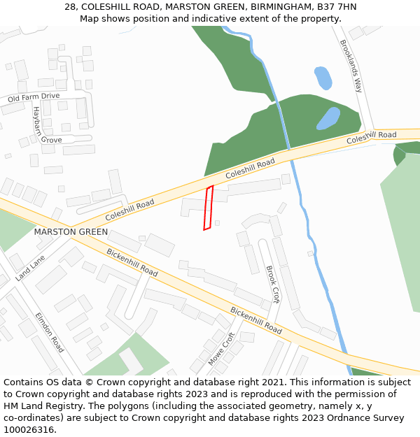 28, COLESHILL ROAD, MARSTON GREEN, BIRMINGHAM, B37 7HN: Location map and indicative extent of plot