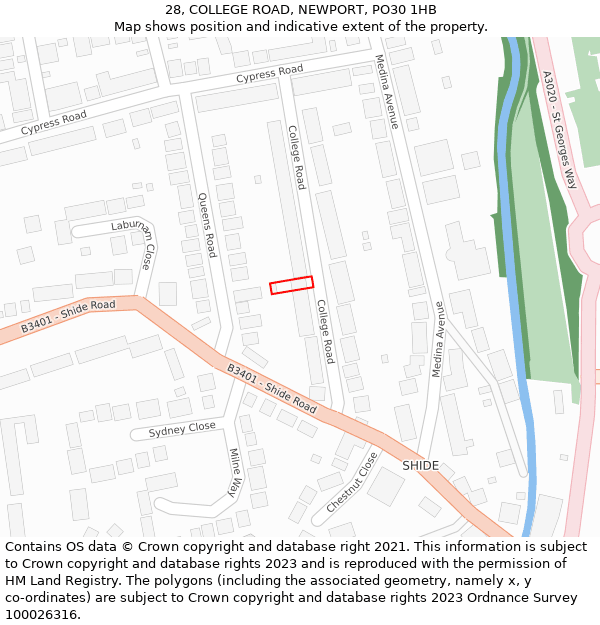 28, COLLEGE ROAD, NEWPORT, PO30 1HB: Location map and indicative extent of plot
