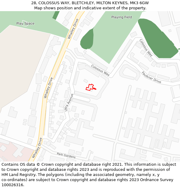 28, COLOSSUS WAY, BLETCHLEY, MILTON KEYNES, MK3 6GW: Location map and indicative extent of plot