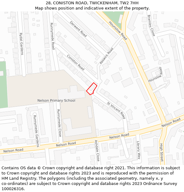 28, CONISTON ROAD, TWICKENHAM, TW2 7HH: Location map and indicative extent of plot