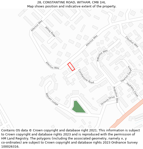 28, CONSTANTINE ROAD, WITHAM, CM8 1HL: Location map and indicative extent of plot