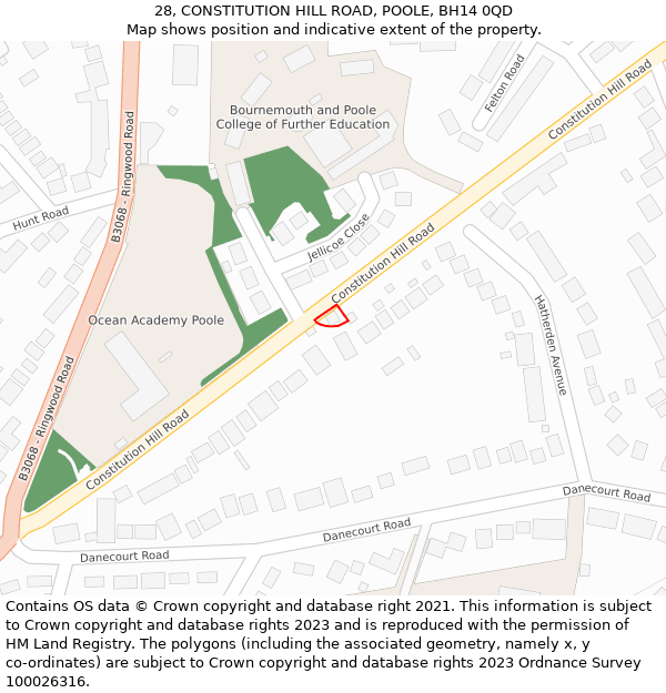 28, CONSTITUTION HILL ROAD, POOLE, BH14 0QD: Location map and indicative extent of plot