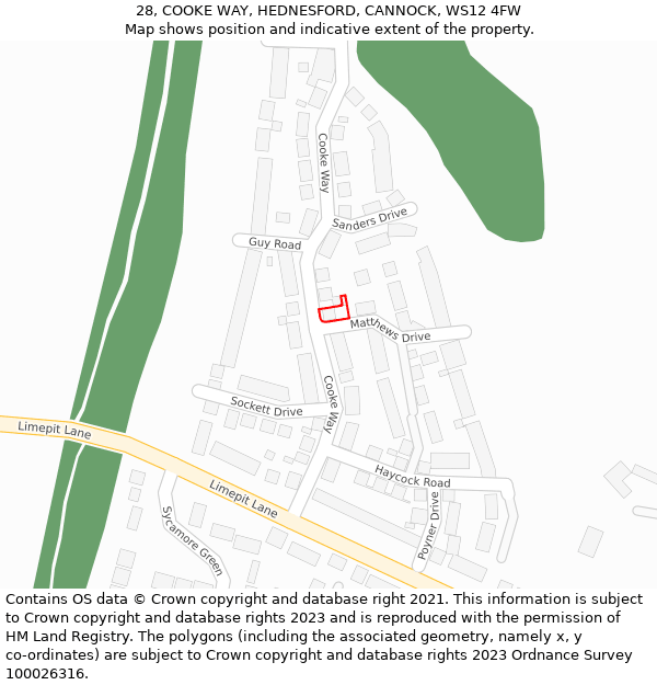 28, COOKE WAY, HEDNESFORD, CANNOCK, WS12 4FW: Location map and indicative extent of plot
