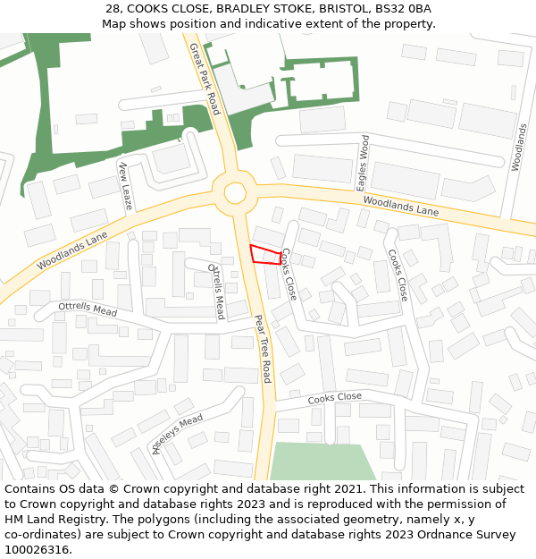 28, COOKS CLOSE, BRADLEY STOKE, BRISTOL, BS32 0BA: Location map and indicative extent of plot