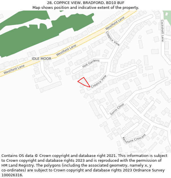 28, COPPICE VIEW, BRADFORD, BD10 8UF: Location map and indicative extent of plot