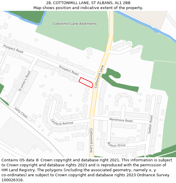 28, COTTONMILL LANE, ST ALBANS, AL1 2BB: Location map and indicative extent of plot