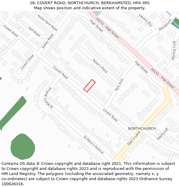 28, COVERT ROAD, NORTHCHURCH, BERKHAMSTED, HP4 3RS: Location map and indicative extent of plot