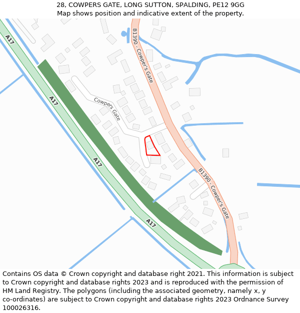 28, COWPERS GATE, LONG SUTTON, SPALDING, PE12 9GG: Location map and indicative extent of plot