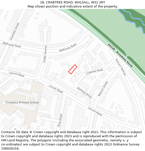 28, CRABTREE ROAD, WALSALL, WS1 2RY: Location map and indicative extent of plot