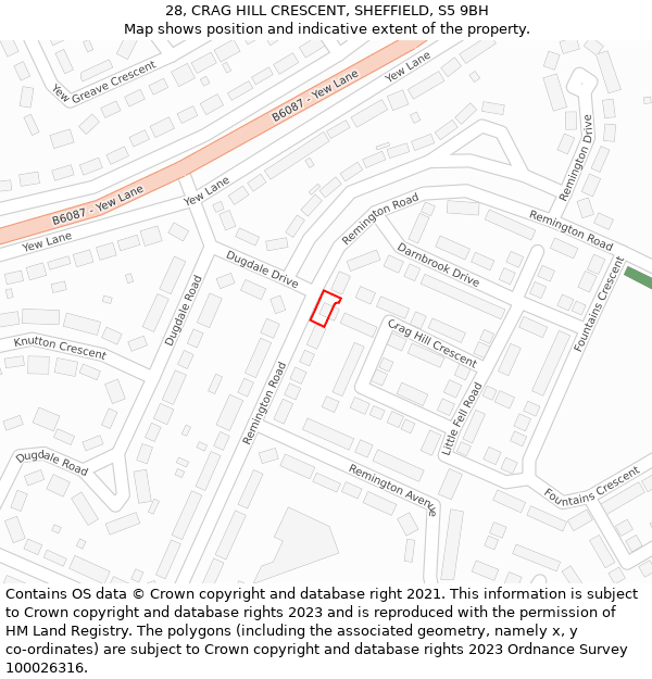 28, CRAG HILL CRESCENT, SHEFFIELD, S5 9BH: Location map and indicative extent of plot
