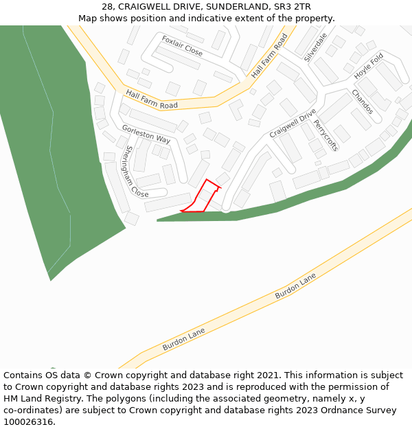 28, CRAIGWELL DRIVE, SUNDERLAND, SR3 2TR: Location map and indicative extent of plot