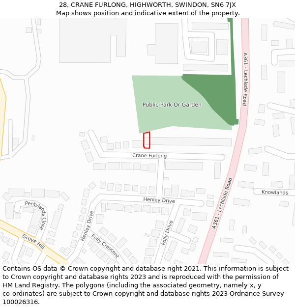 28, CRANE FURLONG, HIGHWORTH, SWINDON, SN6 7JX: Location map and indicative extent of plot