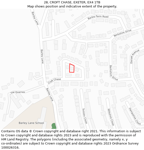 28, CROFT CHASE, EXETER, EX4 1TB: Location map and indicative extent of plot