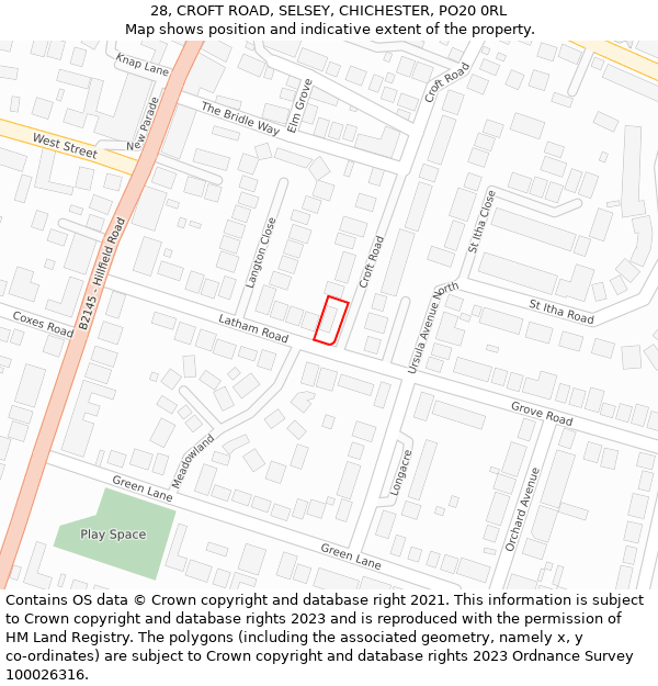 28, CROFT ROAD, SELSEY, CHICHESTER, PO20 0RL: Location map and indicative extent of plot