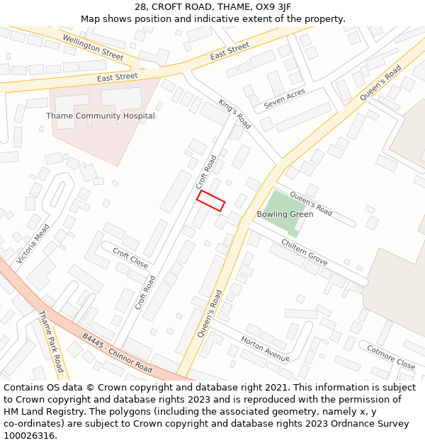 28, CROFT ROAD, THAME, OX9 3JF: Location map and indicative extent of plot