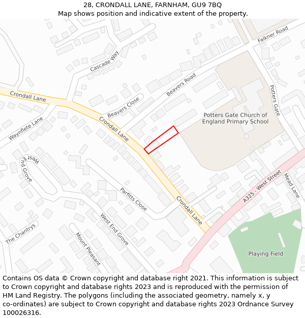 28, CRONDALL LANE, FARNHAM, GU9 7BQ: Location map and indicative extent of plot