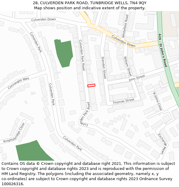 28, CULVERDEN PARK ROAD, TUNBRIDGE WELLS, TN4 9QY: Location map and indicative extent of plot