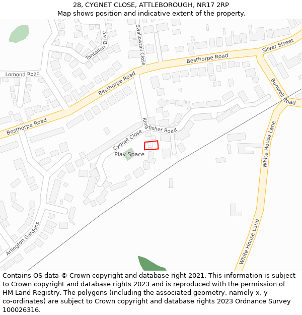 28, CYGNET CLOSE, ATTLEBOROUGH, NR17 2RP: Location map and indicative extent of plot