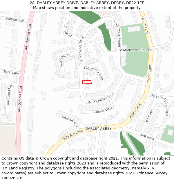 28, DARLEY ABBEY DRIVE, DARLEY ABBEY, DERBY, DE22 1EE: Location map and indicative extent of plot