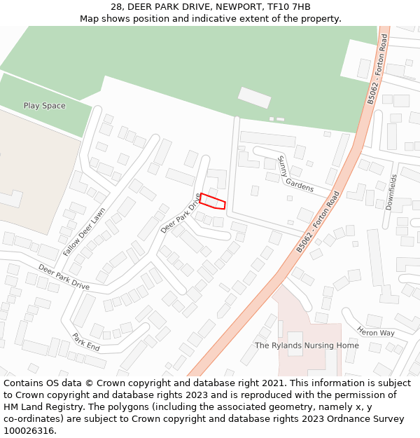 28, DEER PARK DRIVE, NEWPORT, TF10 7HB: Location map and indicative extent of plot