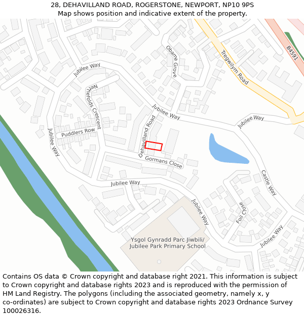 28, DEHAVILLAND ROAD, ROGERSTONE, NEWPORT, NP10 9PS: Location map and indicative extent of plot