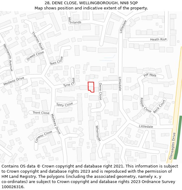 28, DENE CLOSE, WELLINGBOROUGH, NN8 5QP: Location map and indicative extent of plot