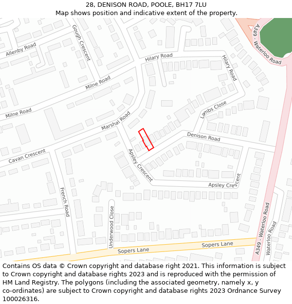 28, DENISON ROAD, POOLE, BH17 7LU: Location map and indicative extent of plot