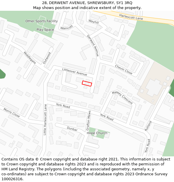 28, DERWENT AVENUE, SHREWSBURY, SY1 3RQ: Location map and indicative extent of plot