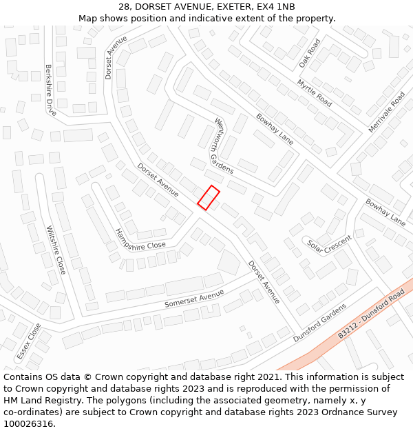 28, DORSET AVENUE, EXETER, EX4 1NB: Location map and indicative extent of plot