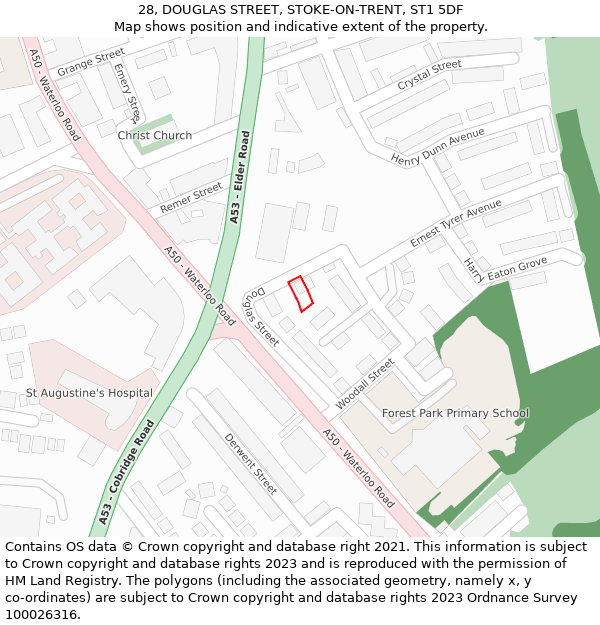 28, DOUGLAS STREET, STOKE-ON-TRENT, ST1 5DF: Location map and indicative extent of plot