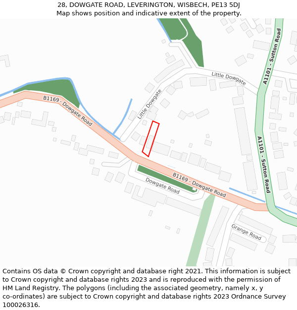 28, DOWGATE ROAD, LEVERINGTON, WISBECH, PE13 5DJ: Location map and indicative extent of plot