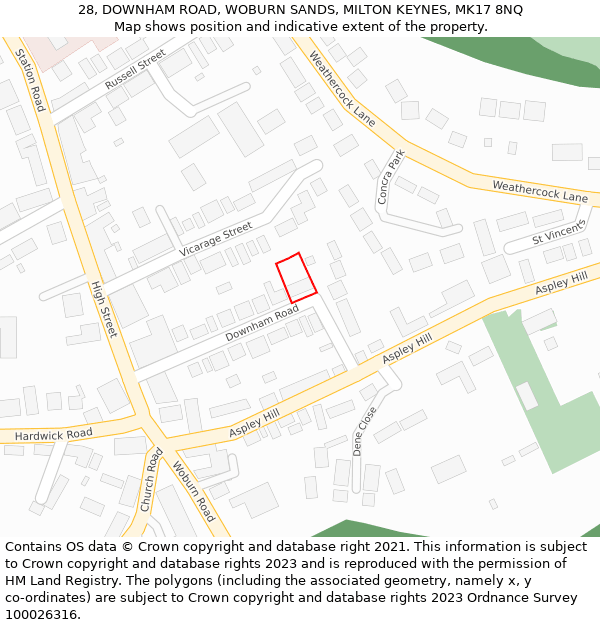 28, DOWNHAM ROAD, WOBURN SANDS, MILTON KEYNES, MK17 8NQ: Location map and indicative extent of plot