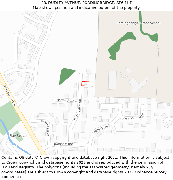 28, DUDLEY AVENUE, FORDINGBRIDGE, SP6 1HF: Location map and indicative extent of plot