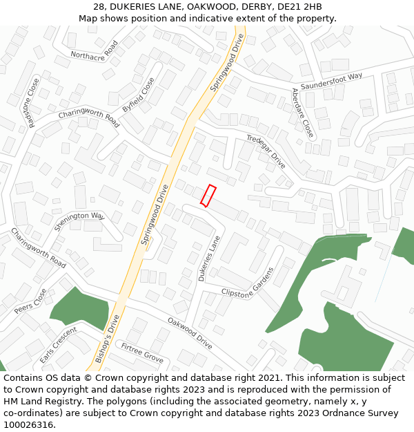 28, DUKERIES LANE, OAKWOOD, DERBY, DE21 2HB: Location map and indicative extent of plot