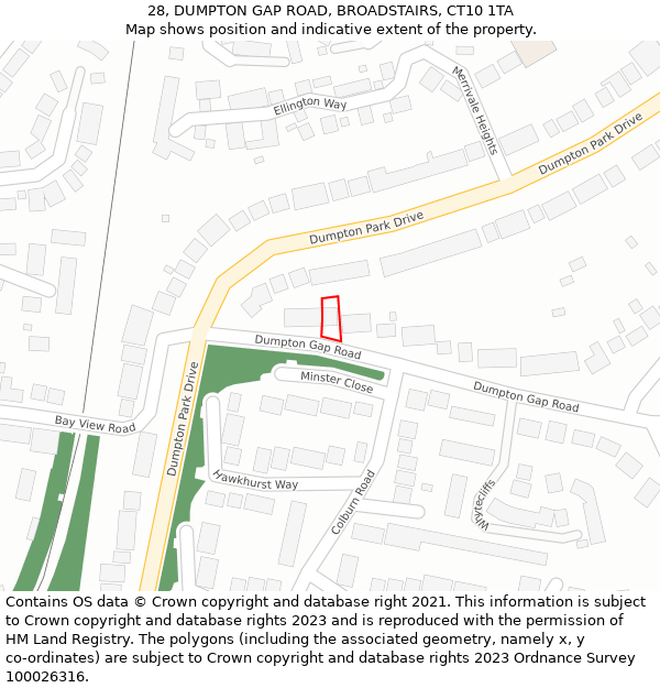 28, DUMPTON GAP ROAD, BROADSTAIRS, CT10 1TA: Location map and indicative extent of plot