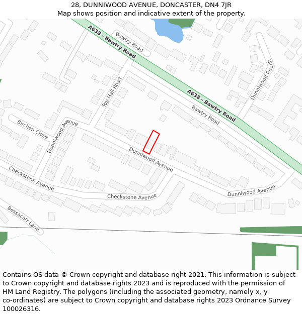 28, DUNNIWOOD AVENUE, DONCASTER, DN4 7JR: Location map and indicative extent of plot