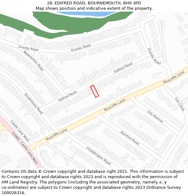 28, EDIFRED ROAD, BOURNEMOUTH, BH9 3PD: Location map and indicative extent of plot