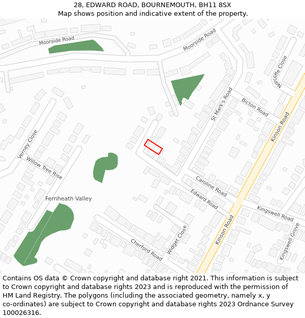 28, EDWARD ROAD, BOURNEMOUTH, BH11 8SX: Location map and indicative extent of plot