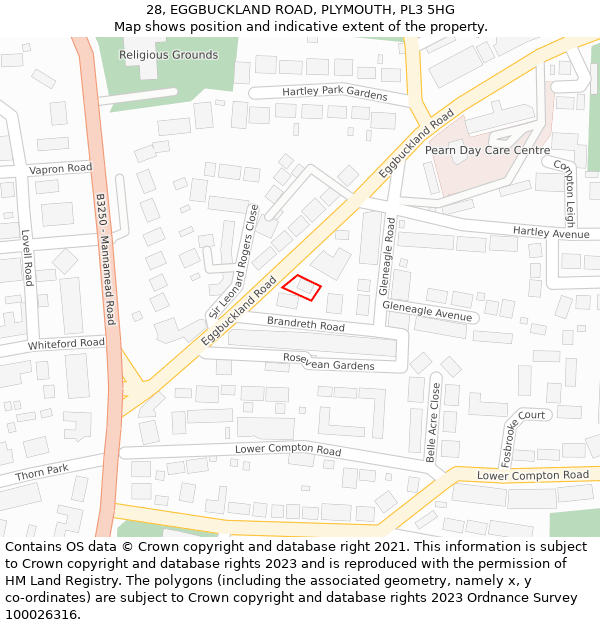 28, EGGBUCKLAND ROAD, PLYMOUTH, PL3 5HG: Location map and indicative extent of plot