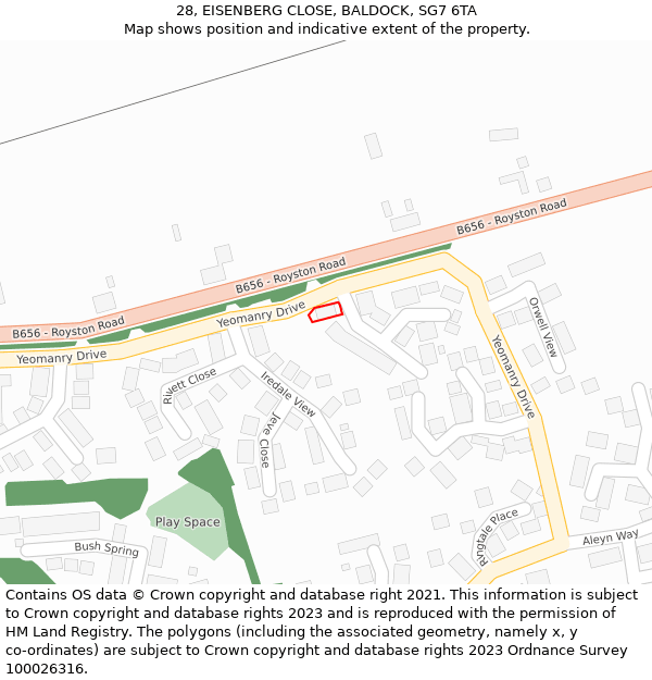 28, EISENBERG CLOSE, BALDOCK, SG7 6TA: Location map and indicative extent of plot