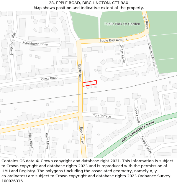 28, EPPLE ROAD, BIRCHINGTON, CT7 9AX: Location map and indicative extent of plot