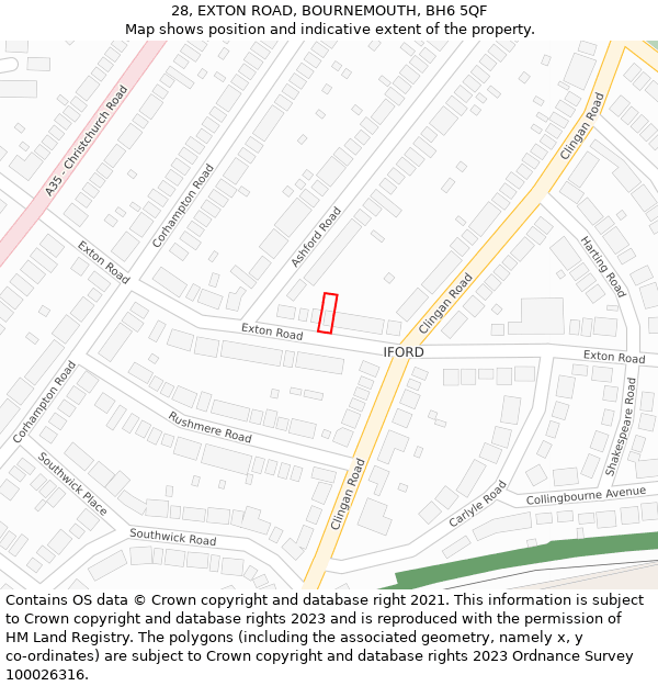28, EXTON ROAD, BOURNEMOUTH, BH6 5QF: Location map and indicative extent of plot