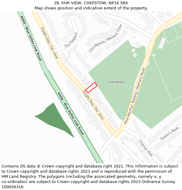 28, FAIR VIEW, CHEPSTOW, NP16 5BX: Location map and indicative extent of plot