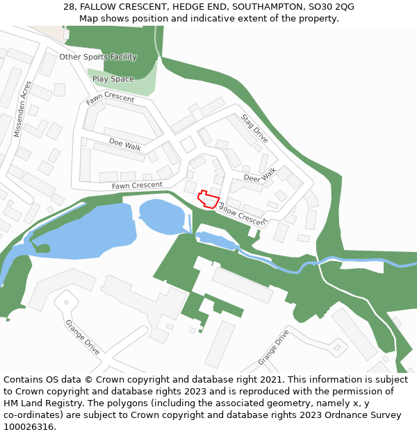 28, FALLOW CRESCENT, HEDGE END, SOUTHAMPTON, SO30 2QG: Location map and indicative extent of plot