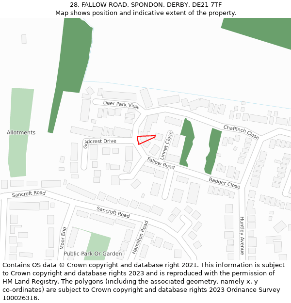 28, FALLOW ROAD, SPONDON, DERBY, DE21 7TF: Location map and indicative extent of plot