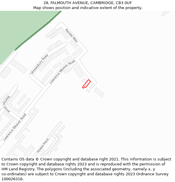 28, FALMOUTH AVENUE, CAMBRIDGE, CB3 0UF: Location map and indicative extent of plot