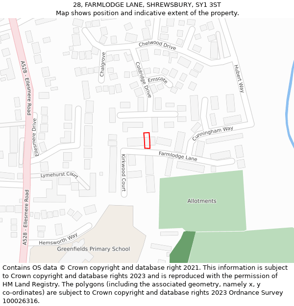 28, FARMLODGE LANE, SHREWSBURY, SY1 3ST: Location map and indicative extent of plot