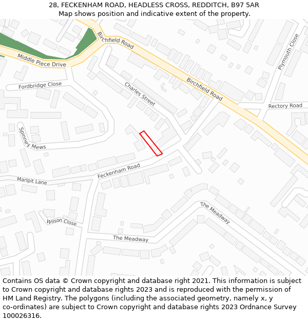 28, FECKENHAM ROAD, HEADLESS CROSS, REDDITCH, B97 5AR: Location map and indicative extent of plot