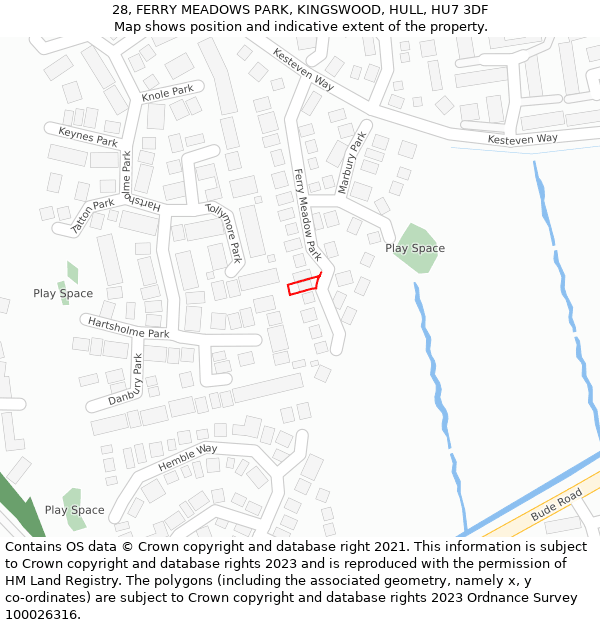 28, FERRY MEADOWS PARK, KINGSWOOD, HULL, HU7 3DF: Location map and indicative extent of plot